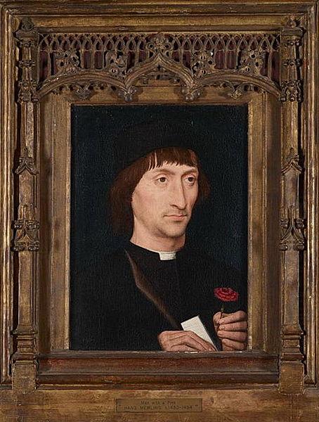 Hans Memling Retrat d'un home amb una rosa china oil painting image